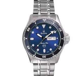 Bulova Marine Star day date Silver and Blue Watch men’s